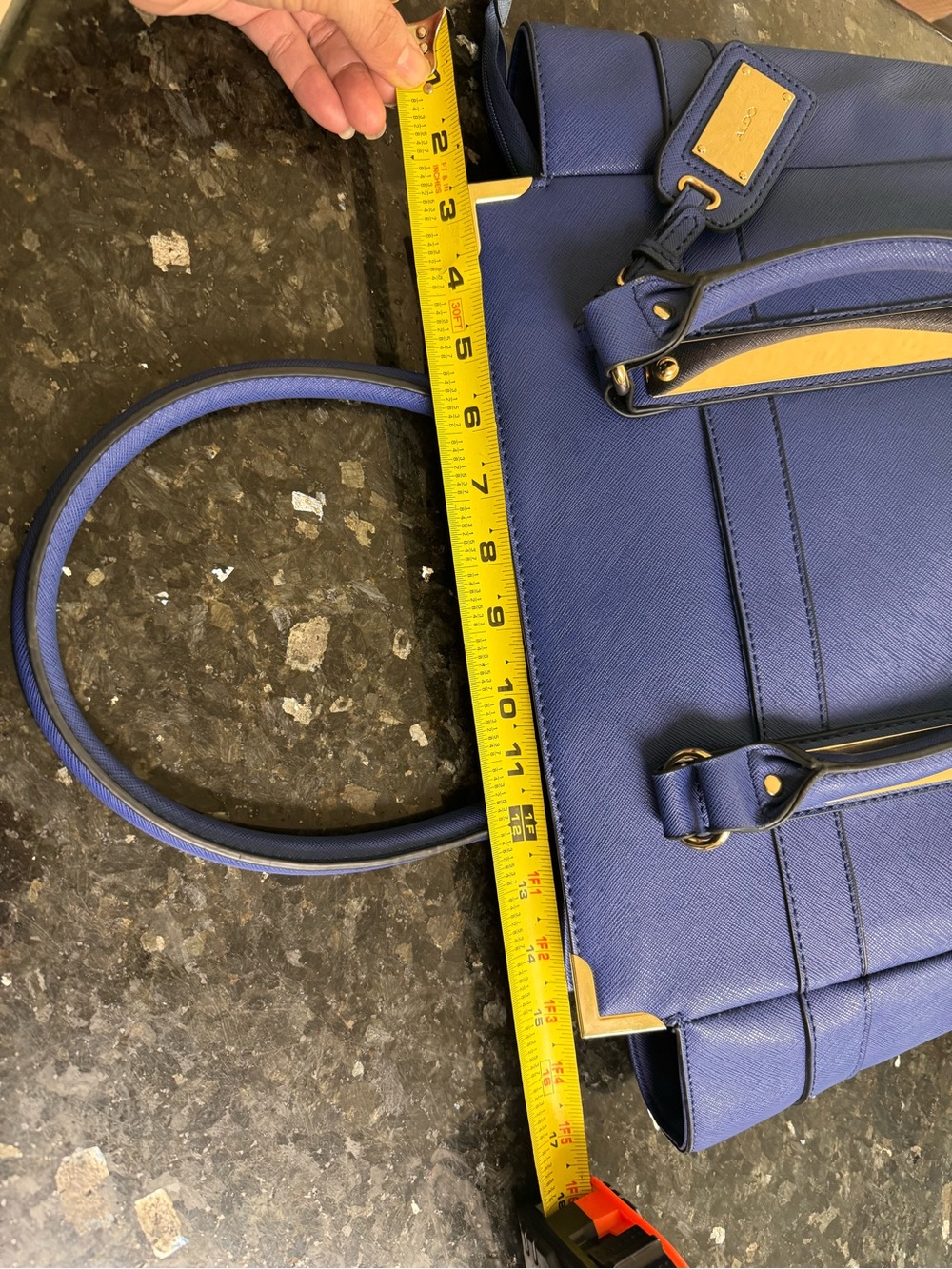 Aldo Royal Blue Structured Tote with Gold Accents - Picture 14 of 16
